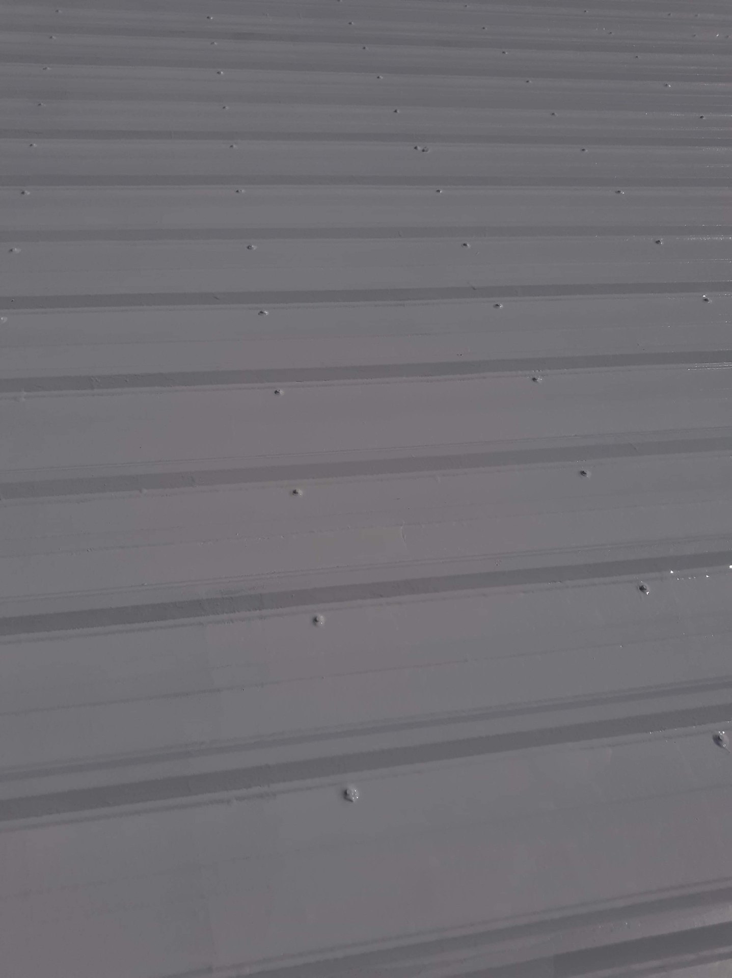 Close-up of smooth finished roof coating over metal roofing